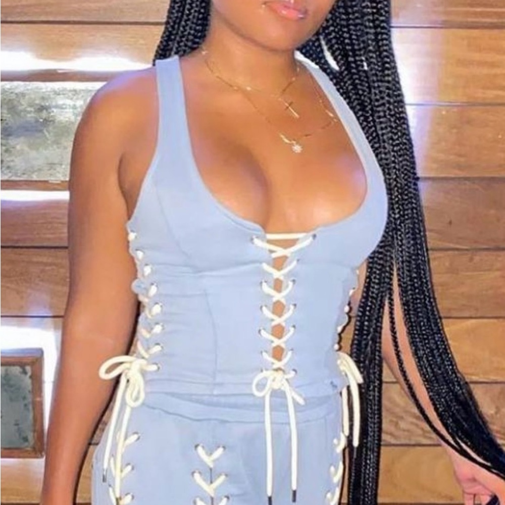 Hidden Cult Wynn Lace-Up Tank Top in Light Blue